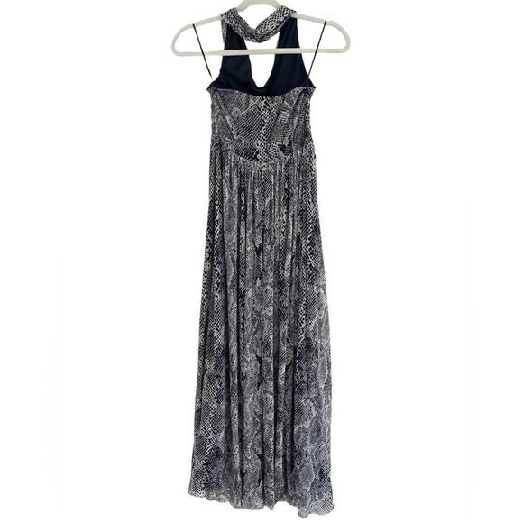 Express Halter Neck Maxi Dress Snakeskin Size XS Black White Python - Picture 2 of 12